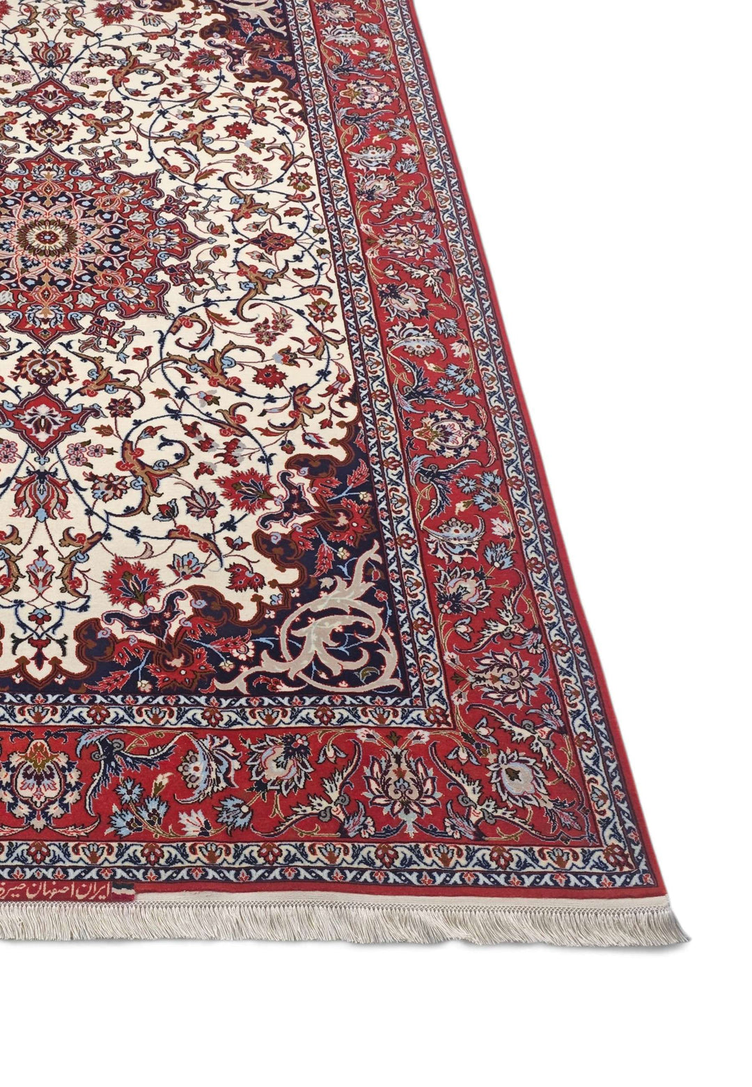 Ivory and red star medallion Isfahan rug detail