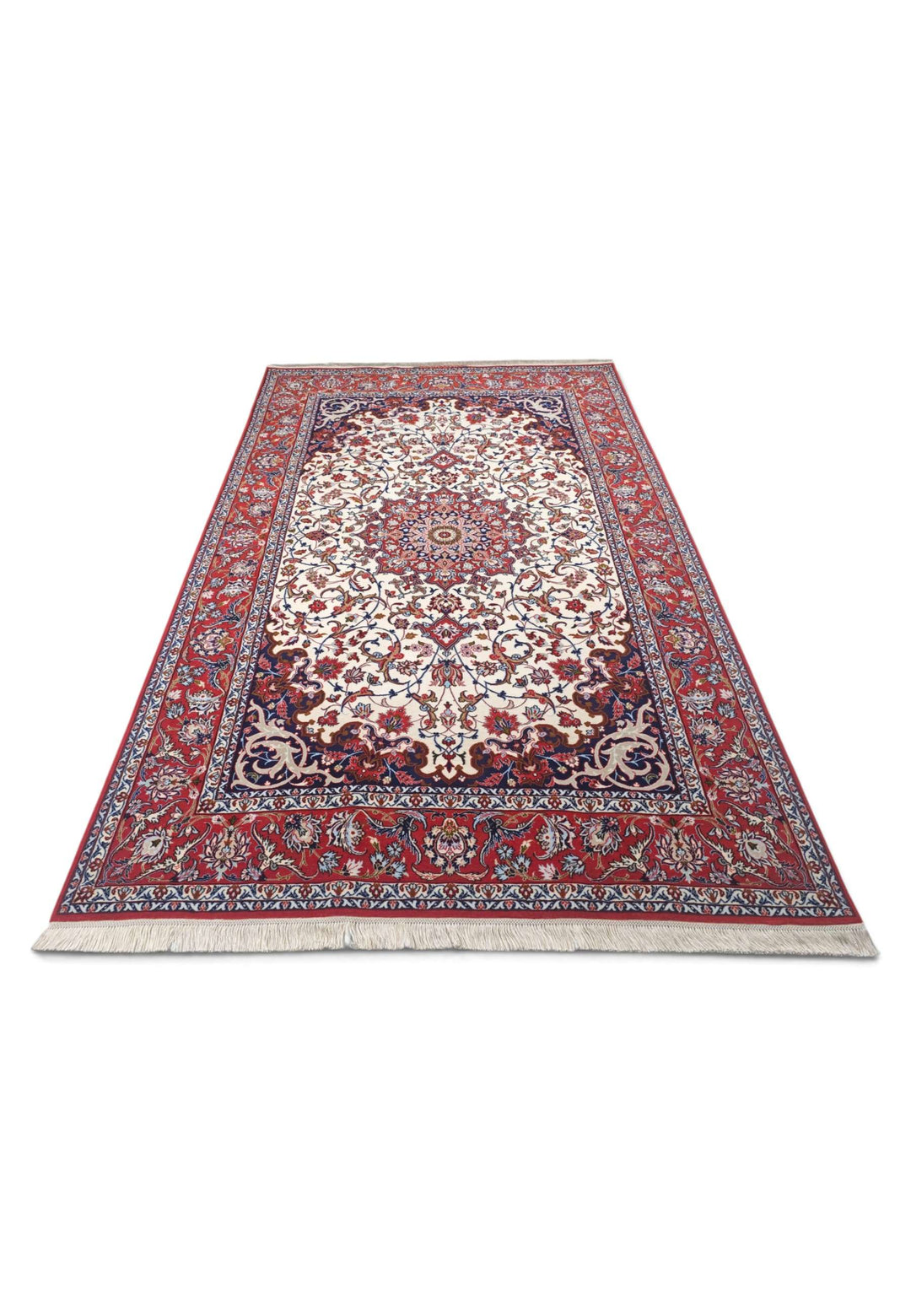 Sirafian workshop signature on ivory and red Isfahan rug