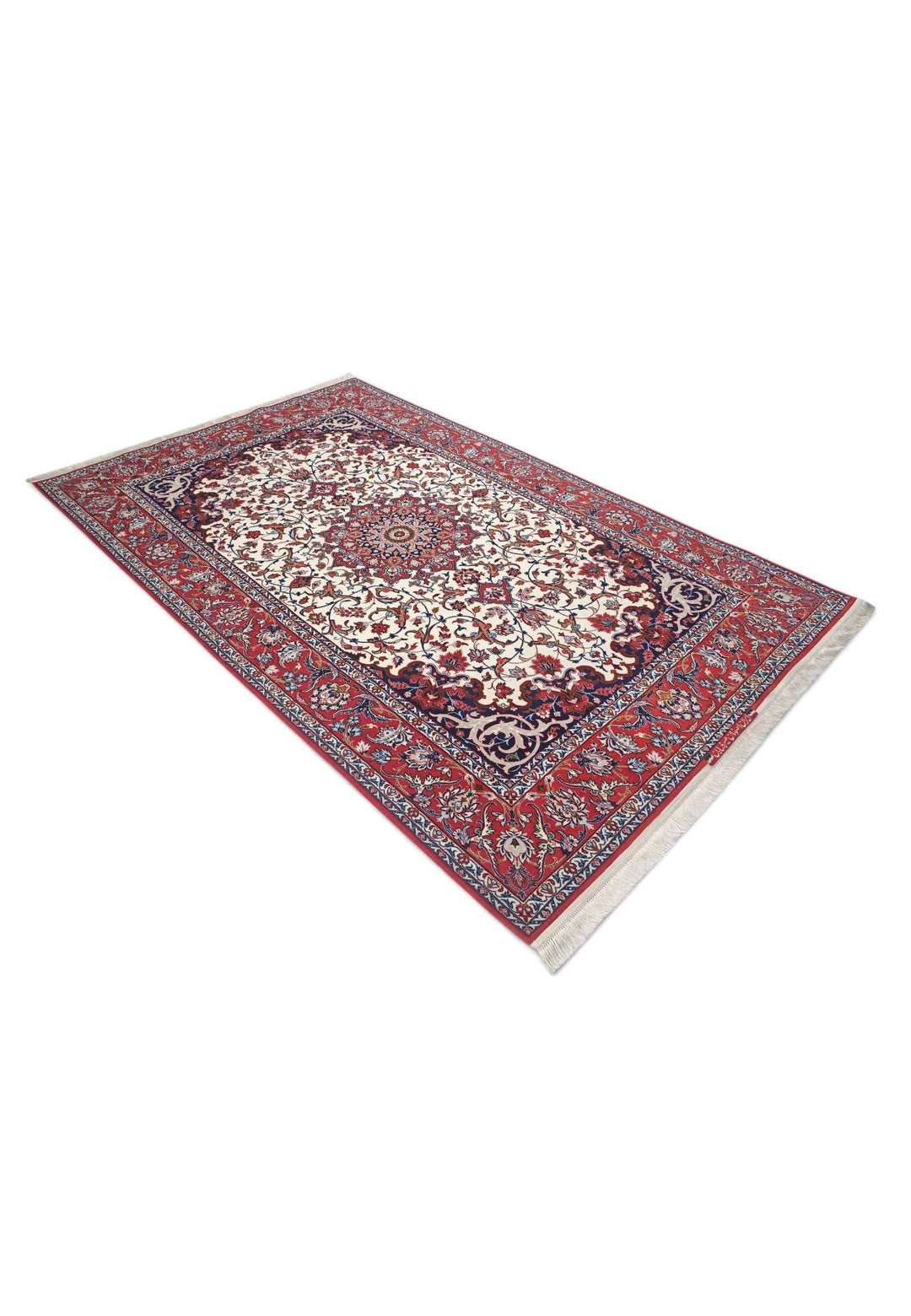 One-of-a-kind signed Sirafian Isfahan rug in ivory and red