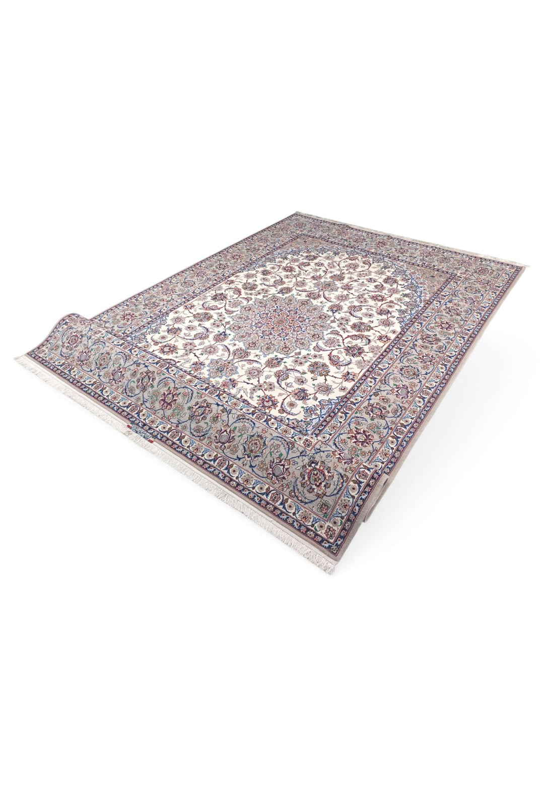 Corner of ivory grey Yazdani Isfahan rug