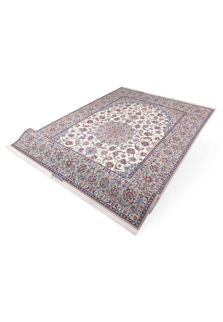 Corner of ivory grey Yazdani Isfahan rug