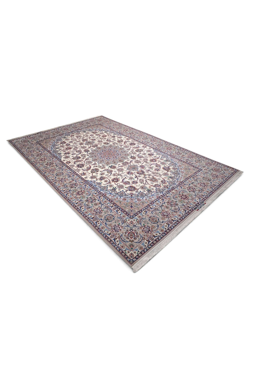 Ivory and grey Isfahan rug for a large living room, 4.5 tatami