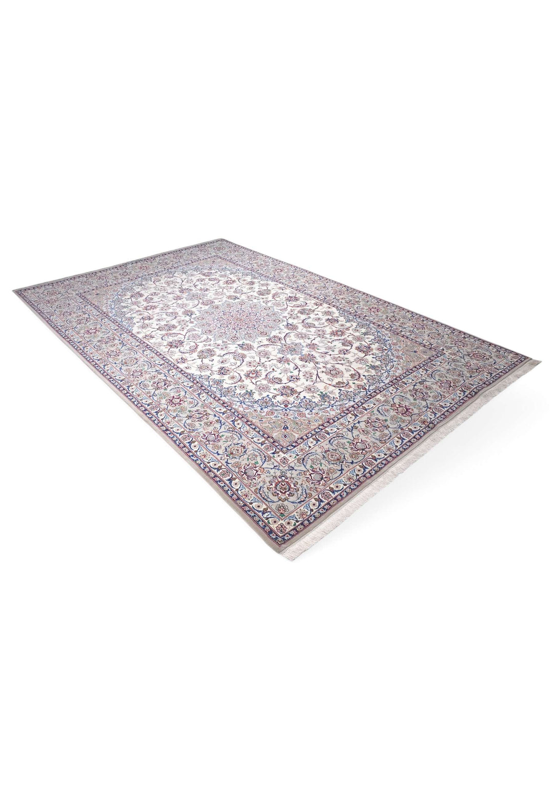 One-of-a-kind signed Yazdani Isfahan rug in ivory and grey
