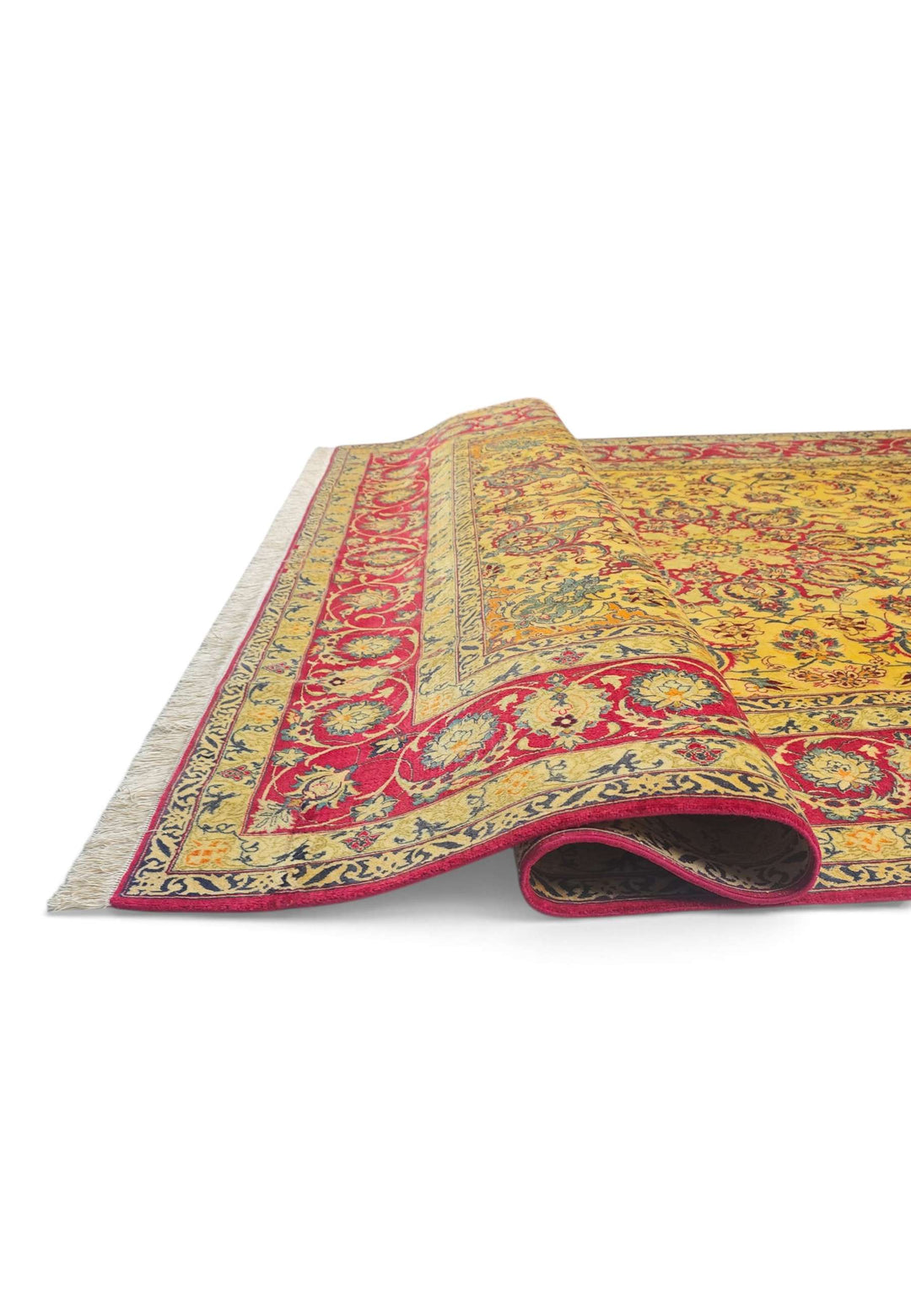 Corner of gold crimson Isfahan rug