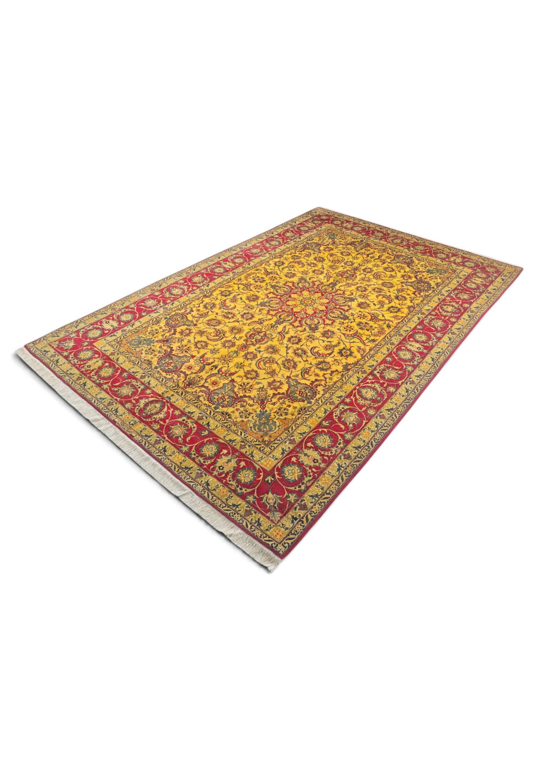 Hand-knotted wool pile of gold crimson Isfahan rug, 205×307cm