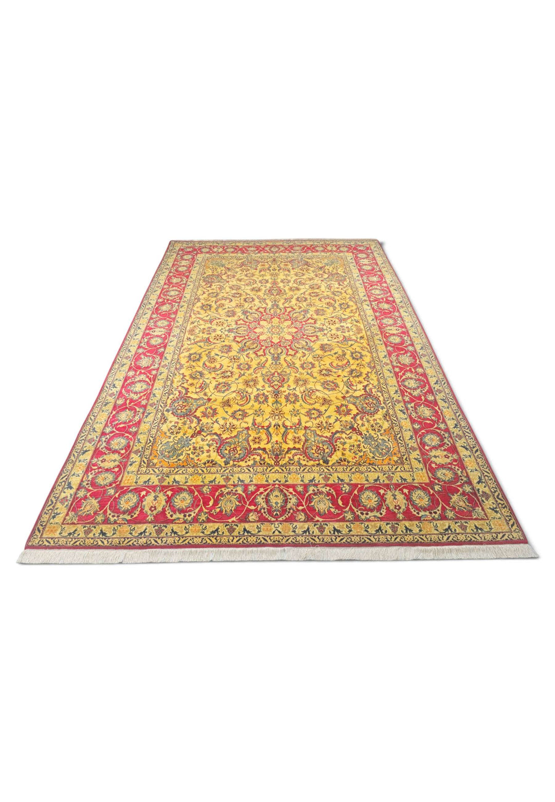 Gold crimson Isfahan rug 205×307cm, Persian craftsmanship