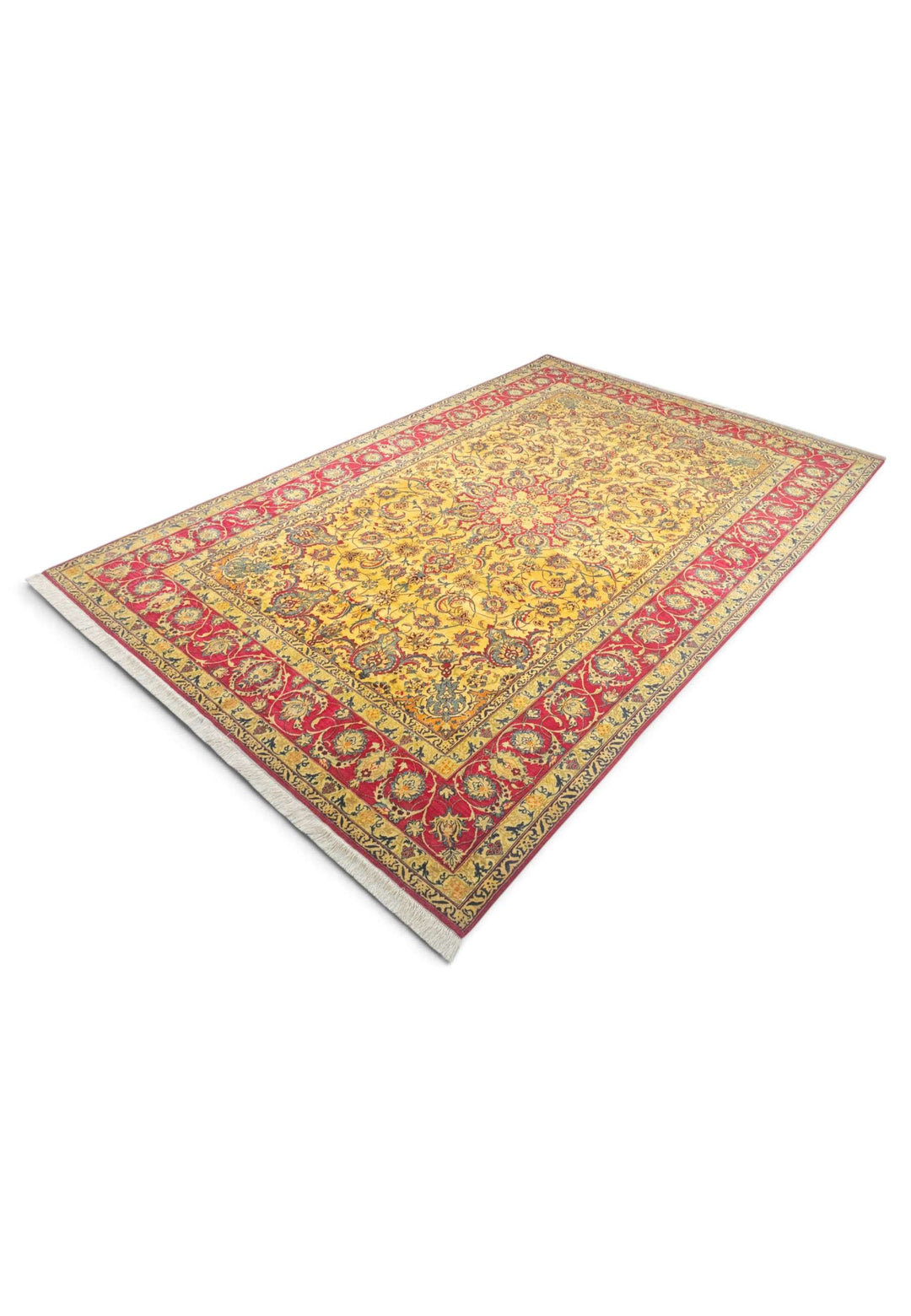 Gold and crimson Isfahan rug for a large living room, 4.5 tatami