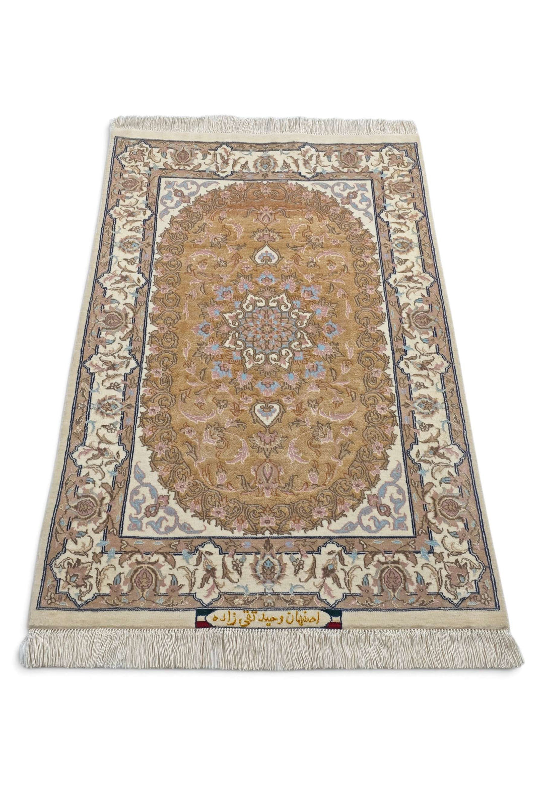 Camel Persian Isfahan Silk Rug, hand-knotted, 60×94cm, photo 3