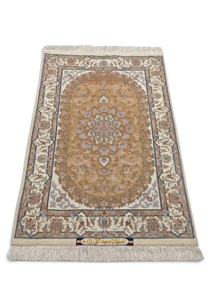 Camel Persian Isfahan Silk Rug, hand-knotted, 60×94cm, photo 3