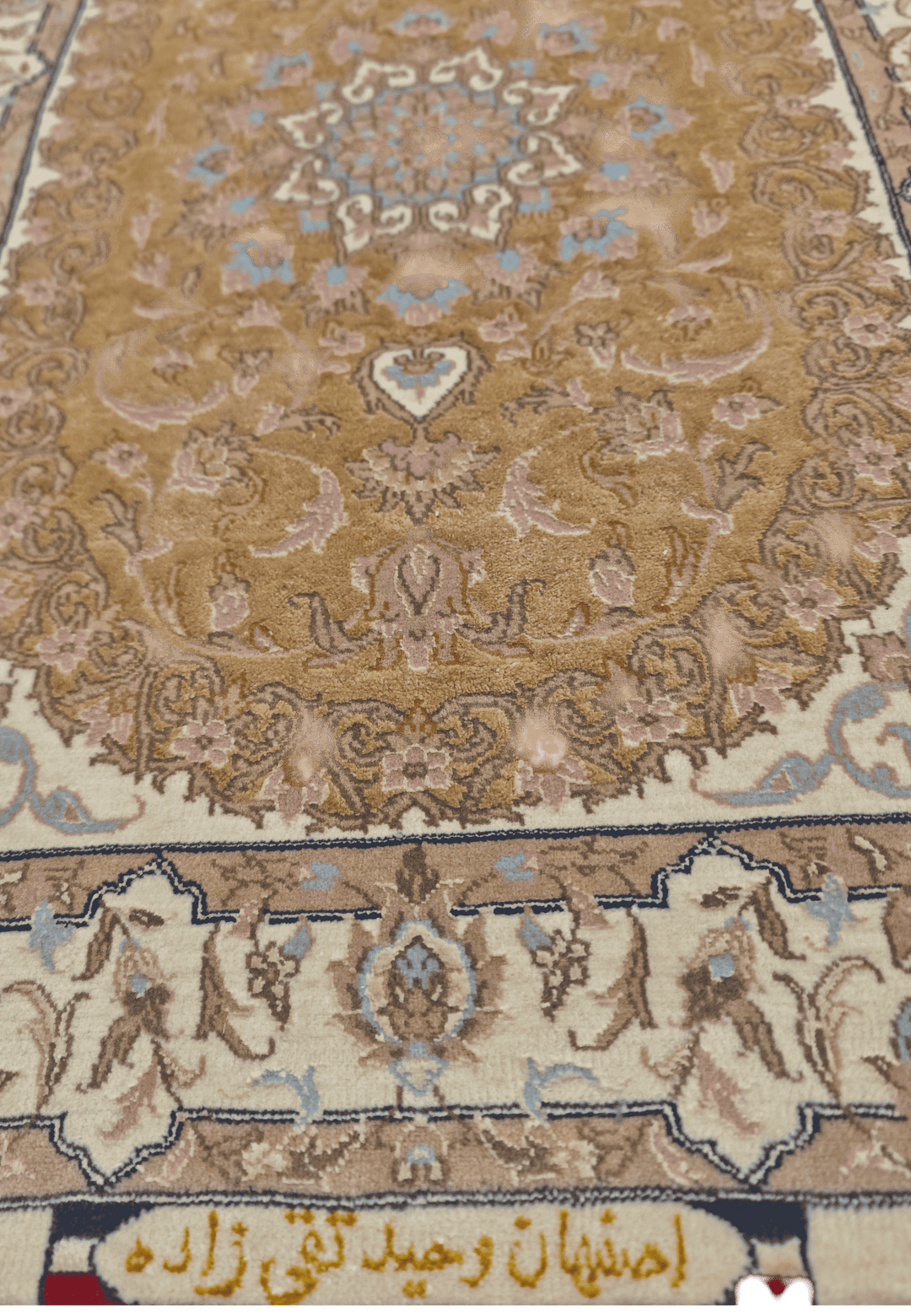 Camel Persian Isfahan Silk Rug, hand-knotted, 60×94cm, photo 7