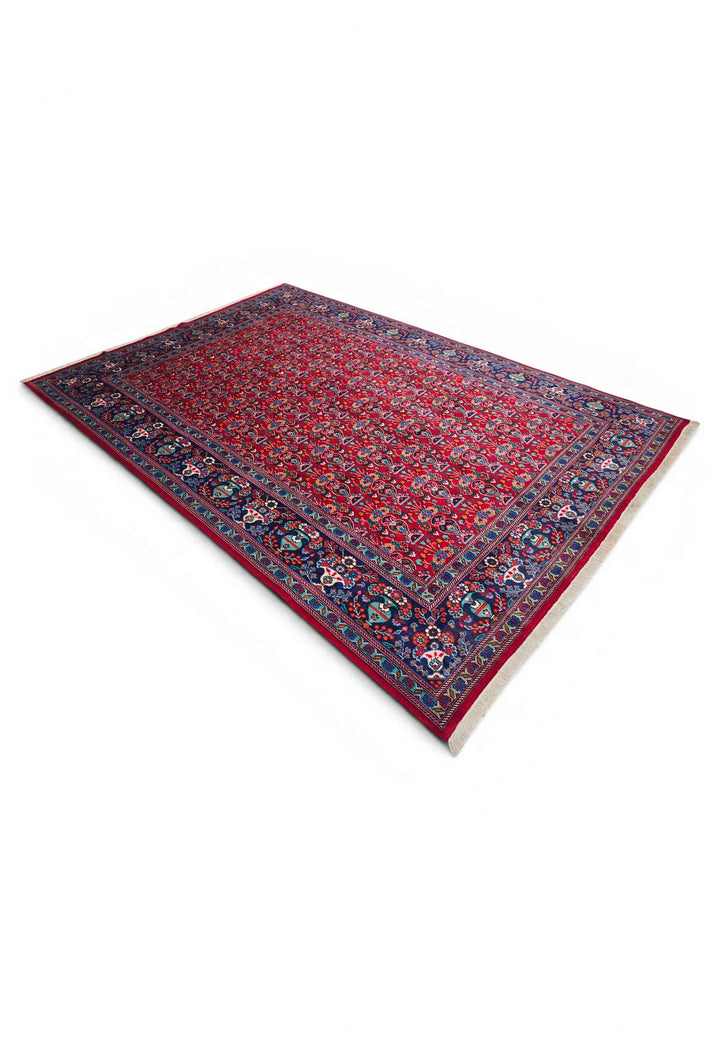 Cherry red boteh Moud rug for a large living room, 4.5 tatami