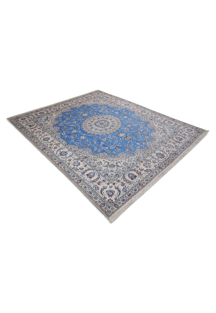 Blue and ivory Gonbad rug for a living room, 4.5 tatami
