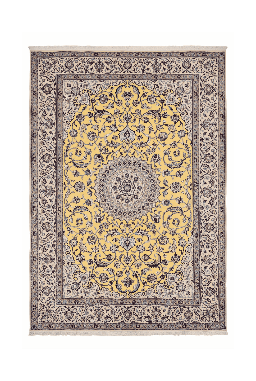 Saffron yellow medallion Nain rug, 195×285cm, about 4.5 tatami