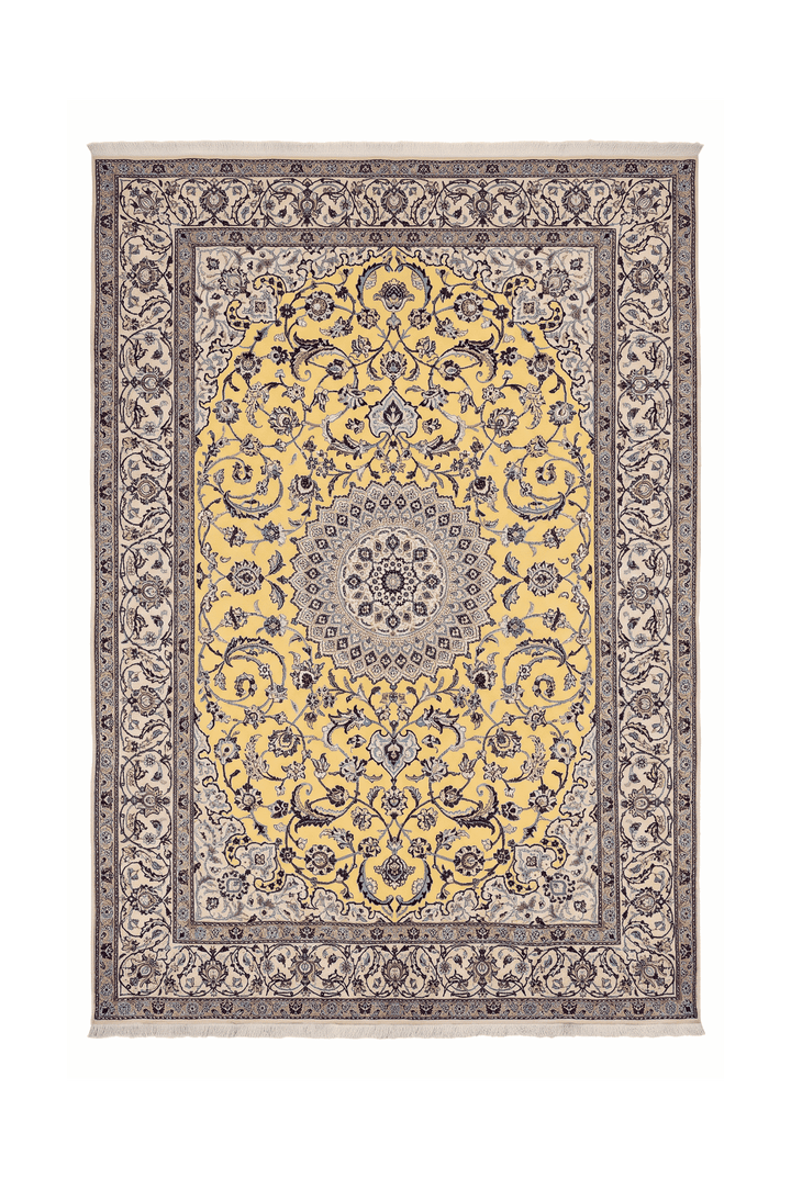Saffron yellow medallion Nain rug, 195×285cm, about 4.5 tatami