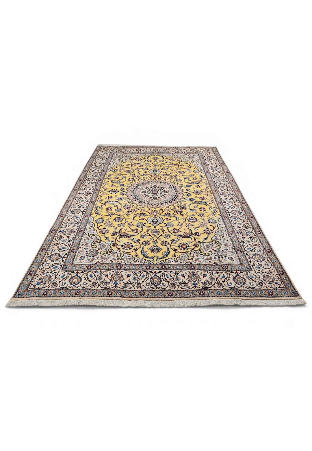 Hand-knotted wool pile of saffron Nain rug, 195×285cm