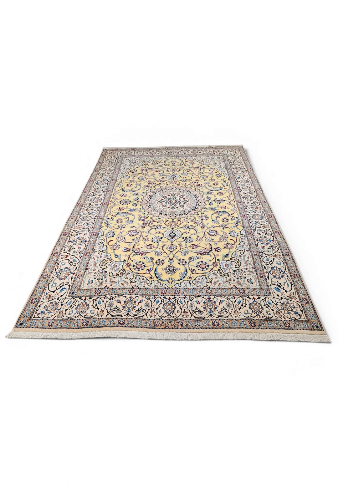 Saffron yellow Nain rug 195×285cm, Persian craftsmanship