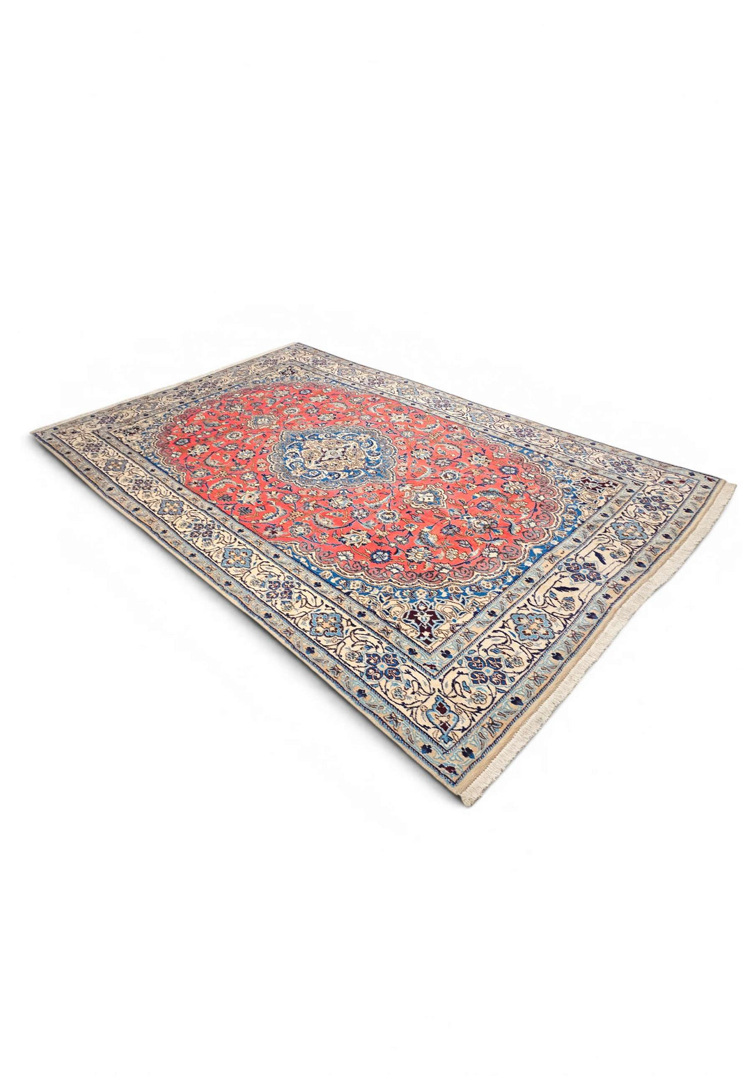 One-of-a-kind coral medallion Persian Nain rug