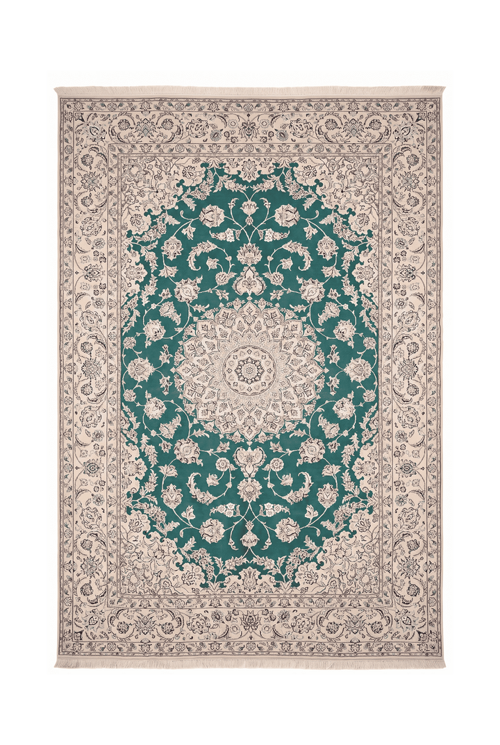 Teal medallion Nain rug, 200×312cm, about 4.5 tatami