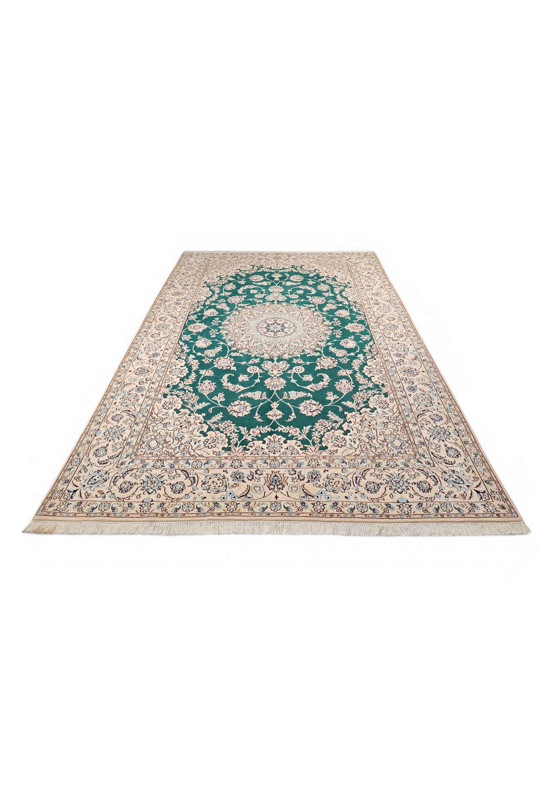 Hand-knotted wool pile of teal Nain rug, 200×312cm