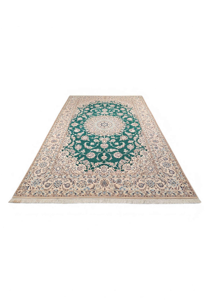Hand-knotted wool pile of teal Nain rug, 200×312cm