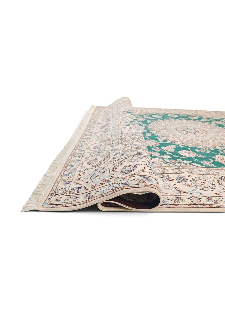 Corner of teal Nain hand-knotted rug