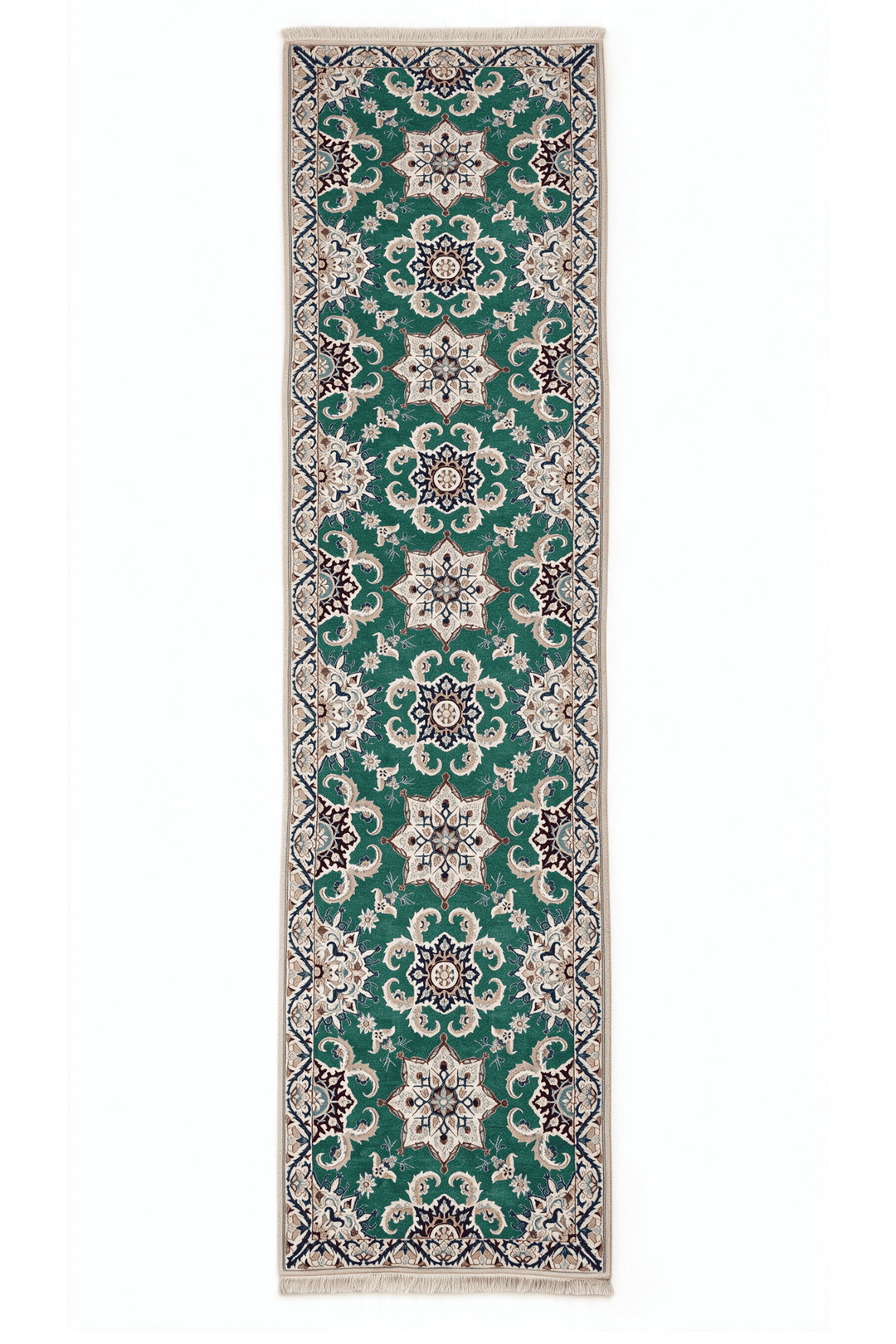 Teal and ivory star medallion Nain runner, 99×435cm, extra long
