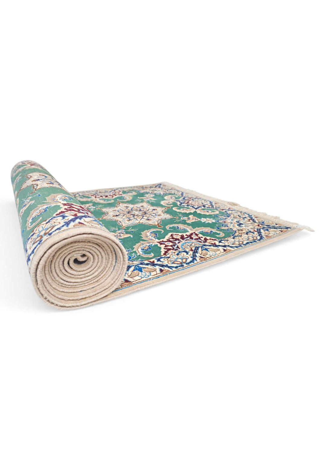 One-of-a-kind teal and ivory star medallion Persian Nain runner