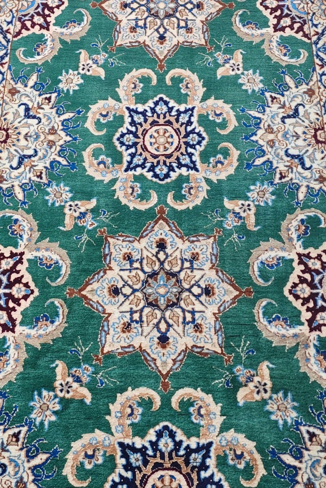 Corner of teal ivory Nain hand-knotted runner