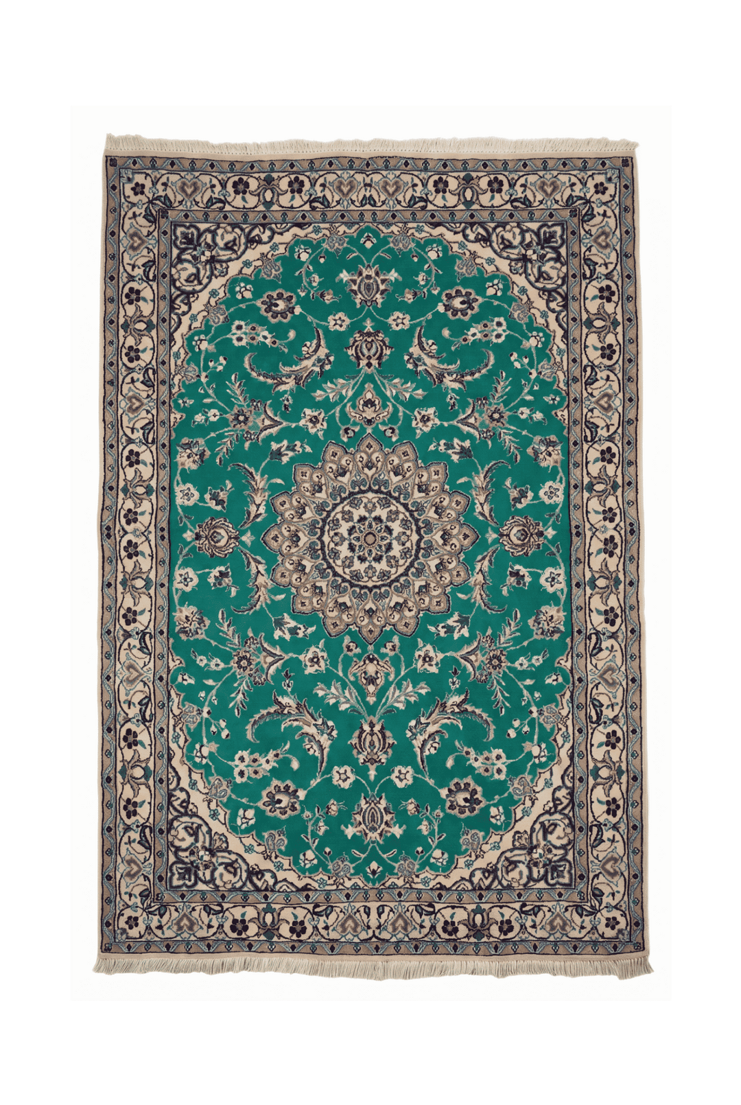 Emerald green medallion Nain rug, 109×175cm, about 1.5 tatami