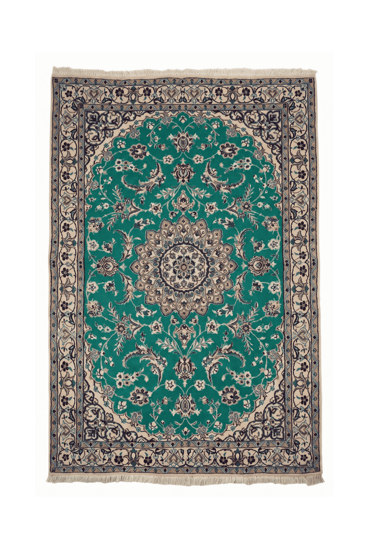 Emerald green medallion Nain rug, 109×175cm, about 1.5 tatami
