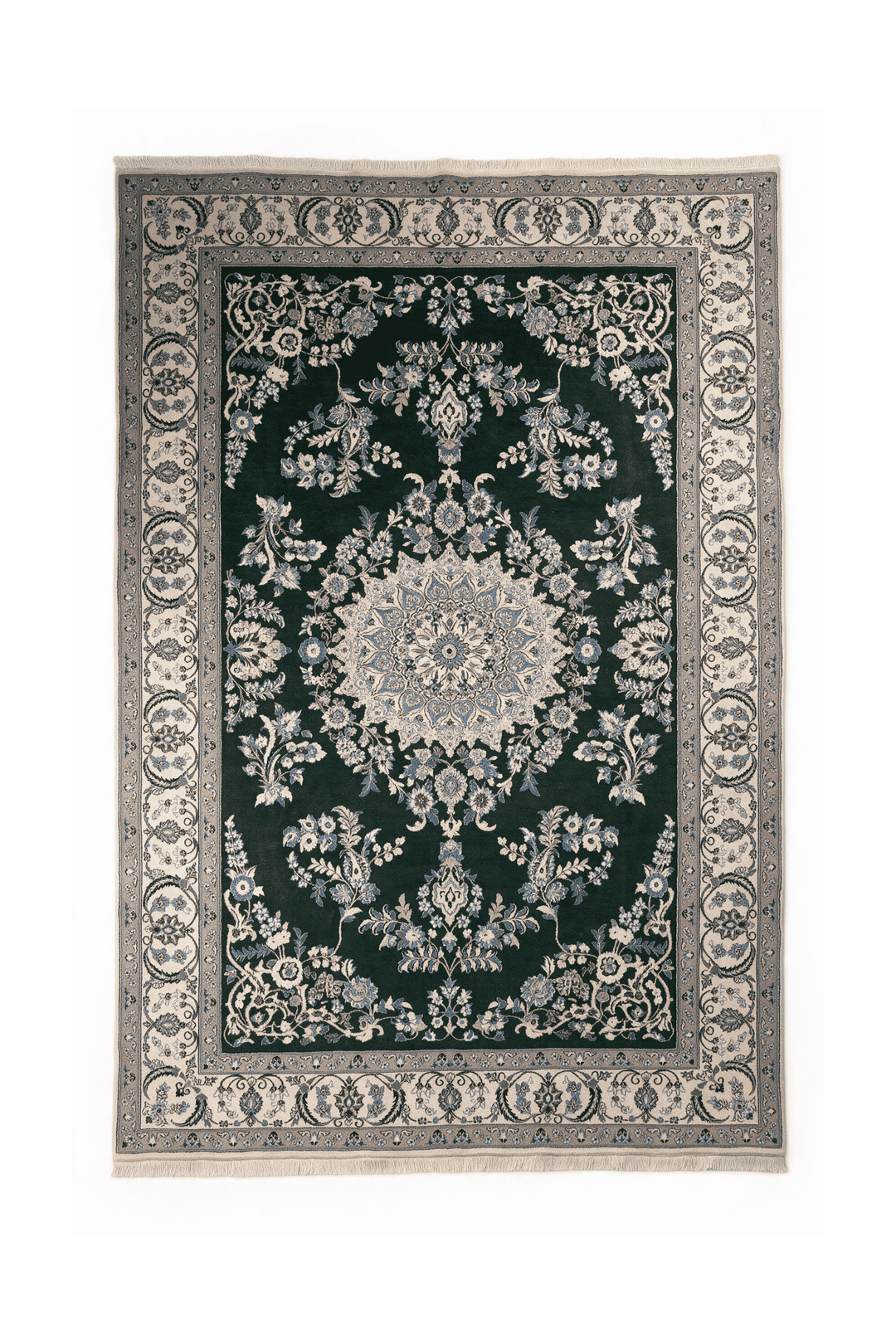 Forest green medallion Nain rug, 199×306cm, about 4.5 tatami