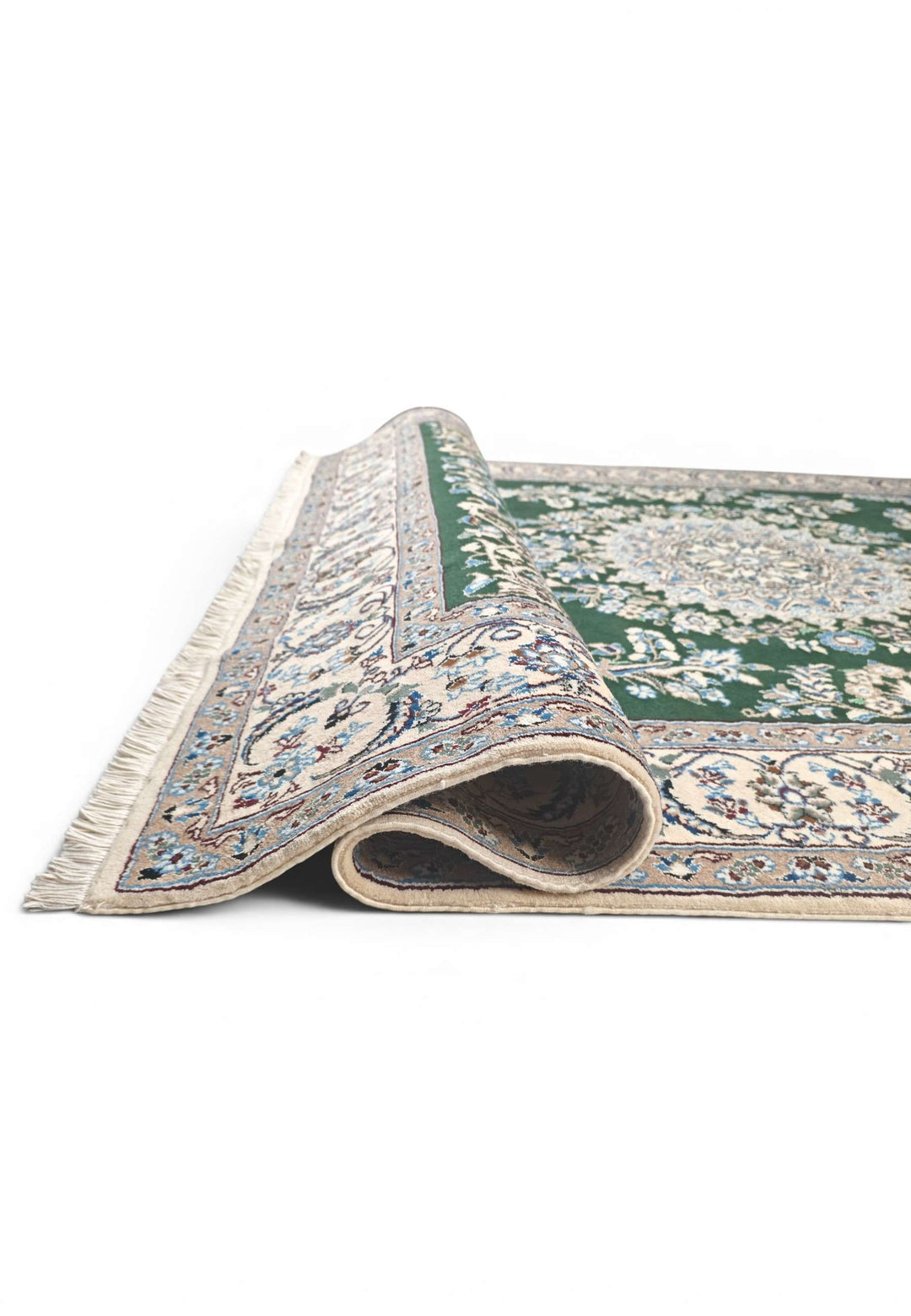 Corner of forest green Nain hand-knotted rug