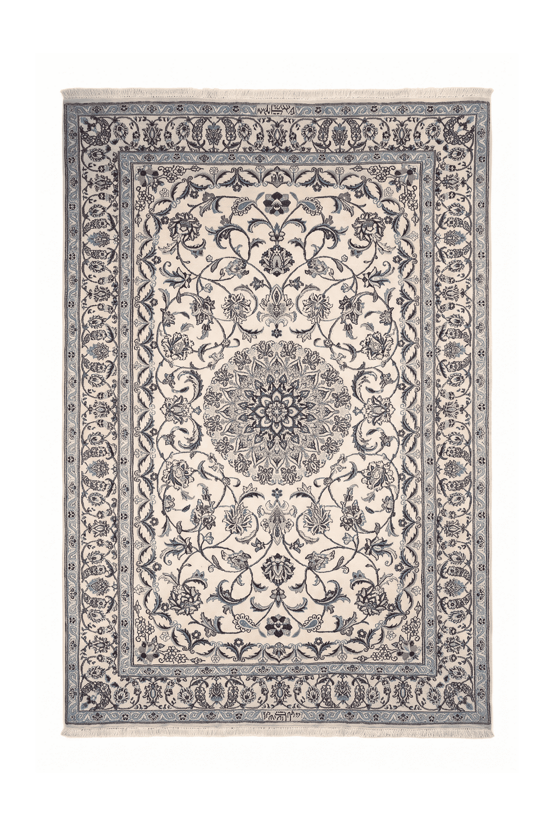Ivory and blue floral Nain rug, 200×300cm, about 4.5 tatami