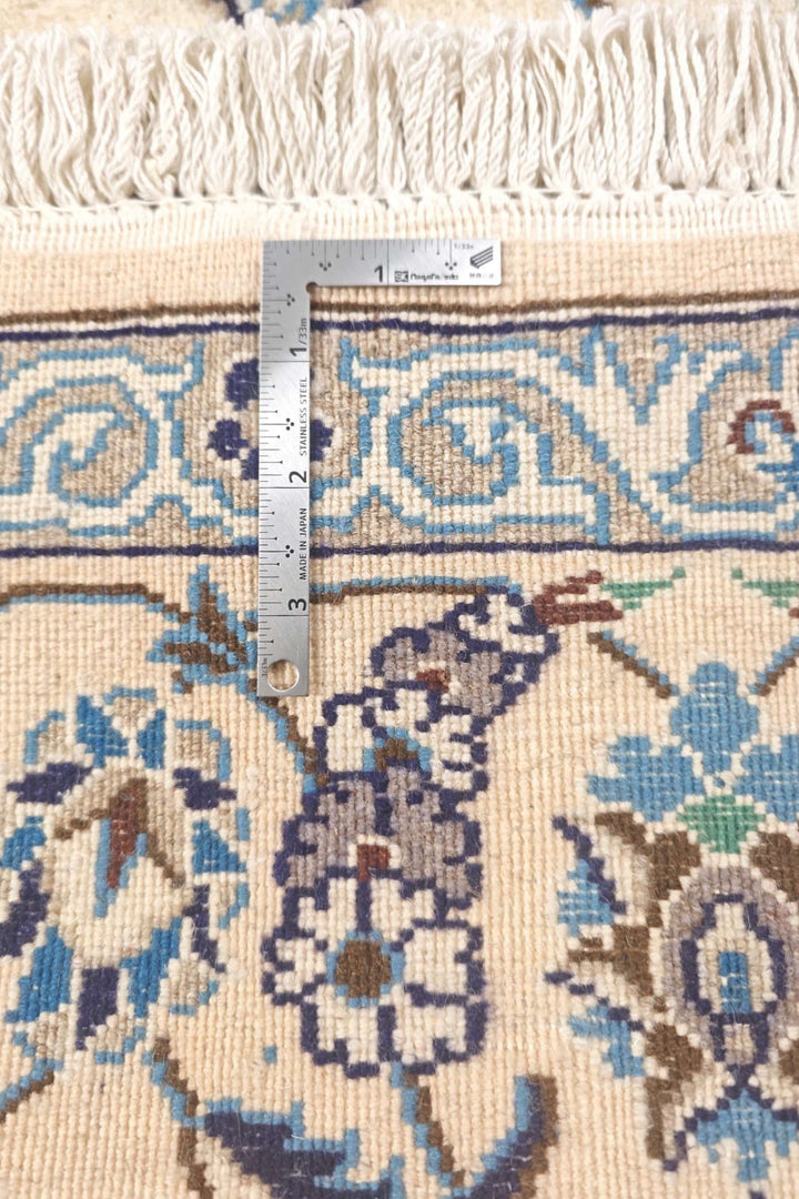 Ivory and blue floral Nain Persian rug, hand-knotted
