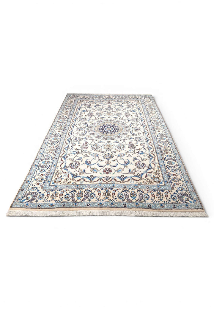 Ivory blue floral Nain rug 200×300cm, Persian craftsmanship