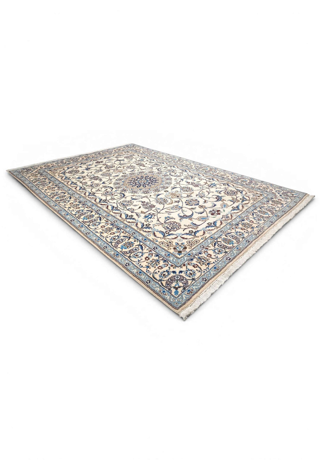 One-of-a-kind ivory and blue floral Persian Nain rug