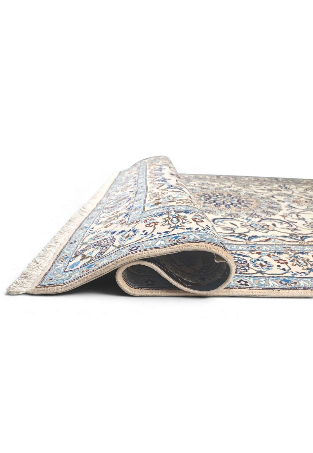 Corner of ivory blue floral Nain rug