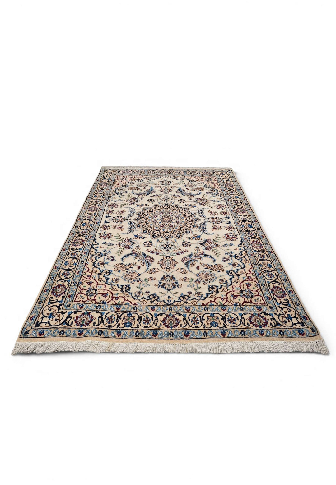 Hand-knotted wool pile of ivory Nain rug, 109×171cm