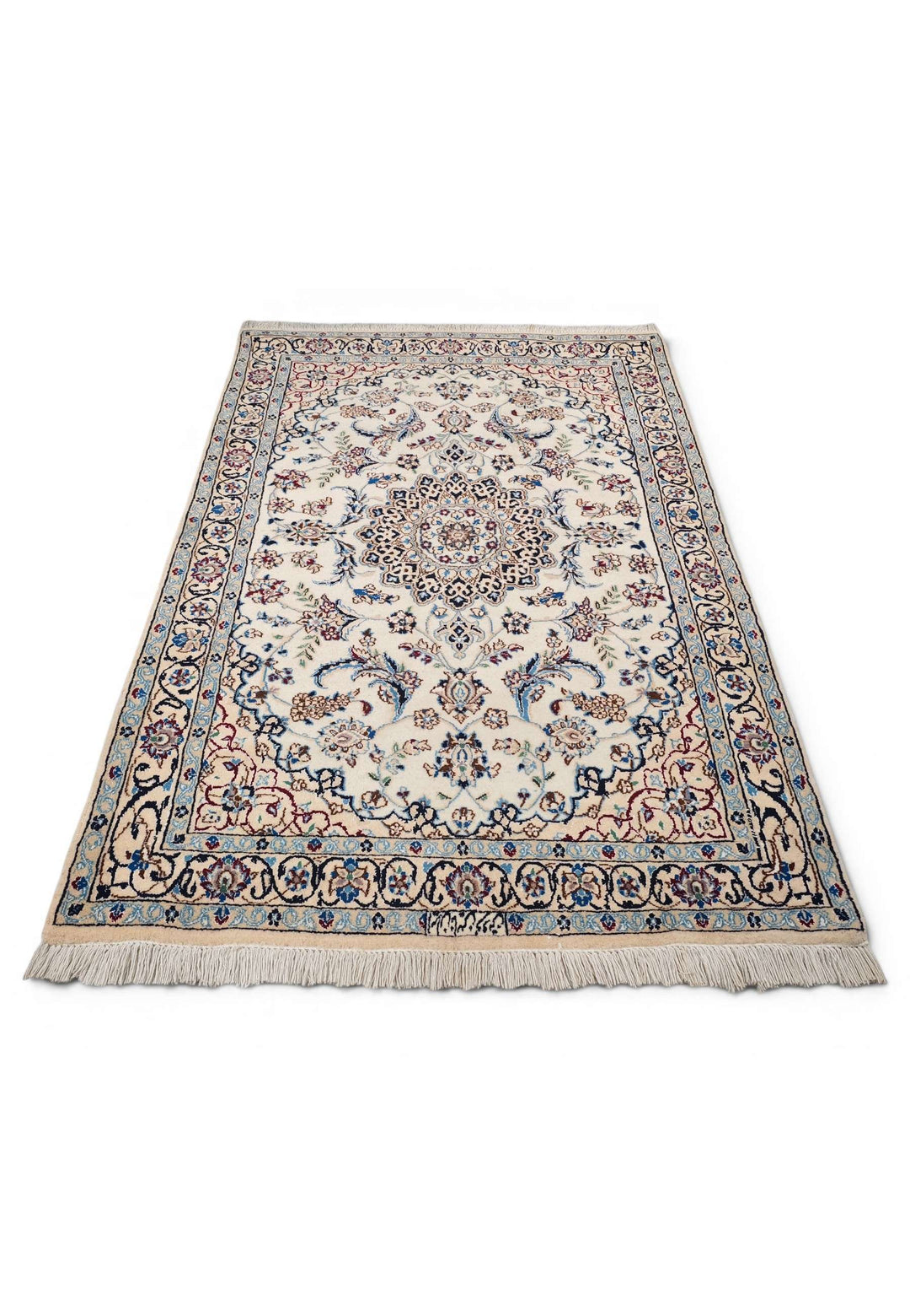 One-of-a-kind ivory medallion Persian Nain rug