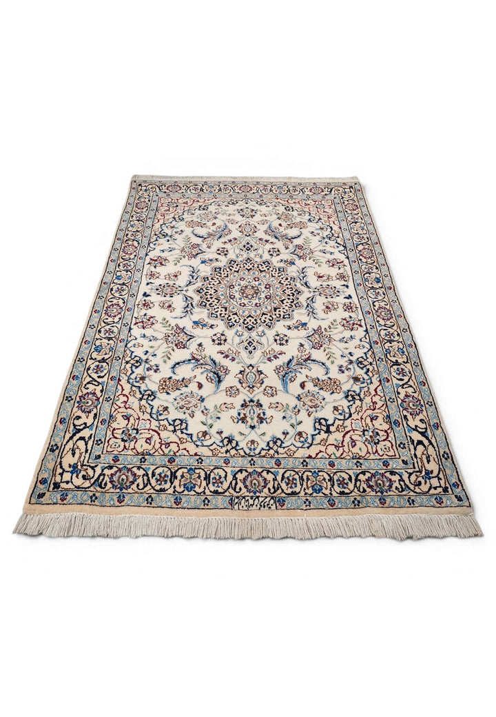 One-of-a-kind ivory medallion Persian Nain rug