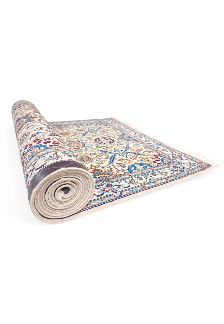 One-of-a-kind ivory and blue lattice Persian Nain runner