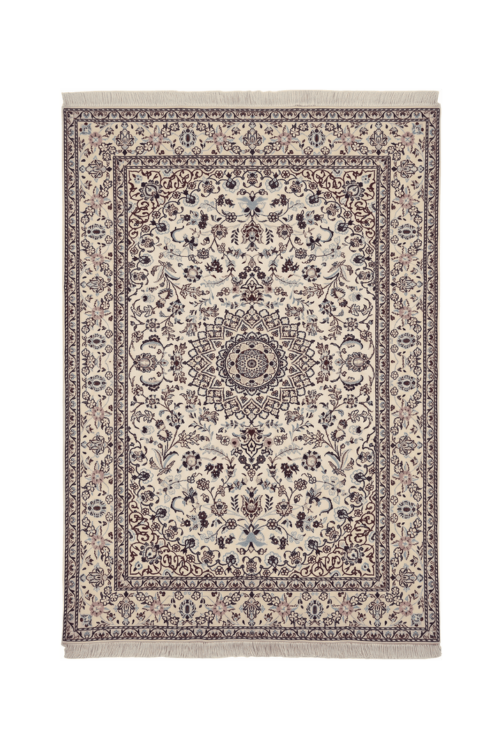 Ivory and wine red medallion Nain rug, 150×257cm, about 2 tatami