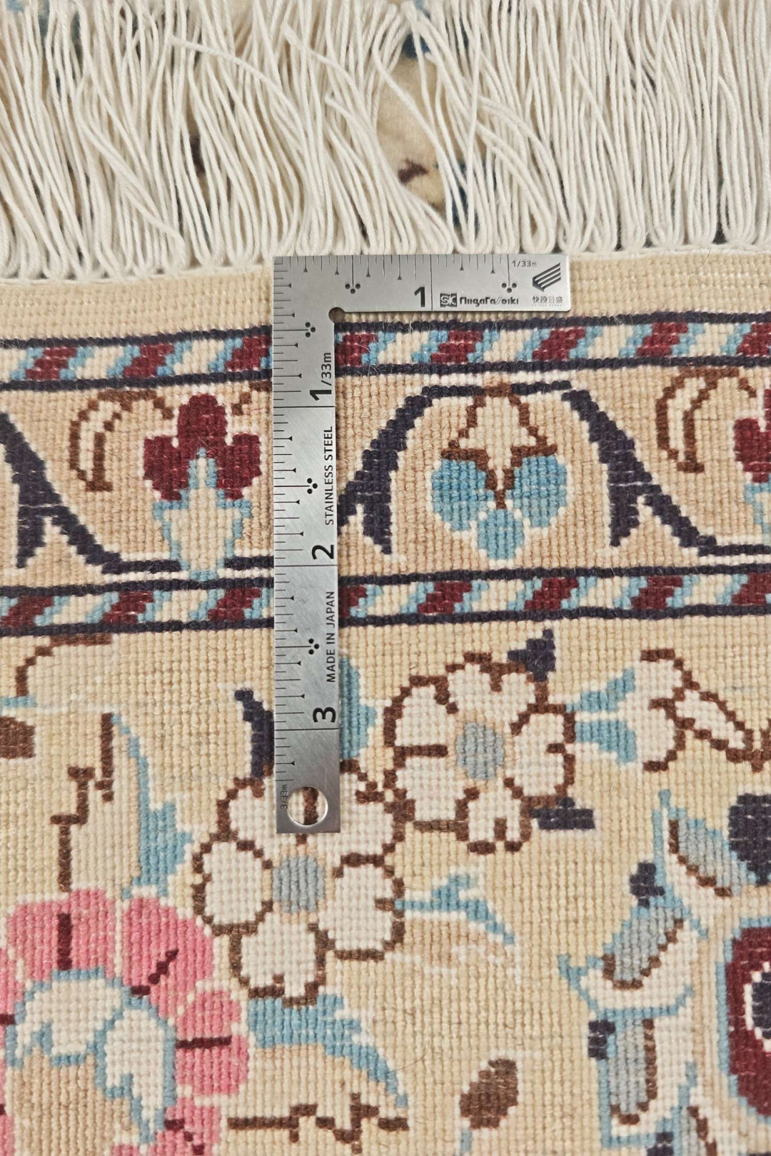 Ivory wine red Nain Persian rug, hand-knotted