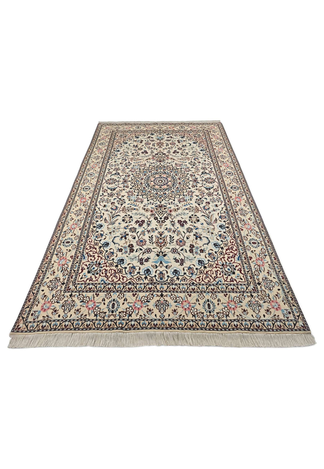 Border detail of ivory wine Nain hand-knotted rug