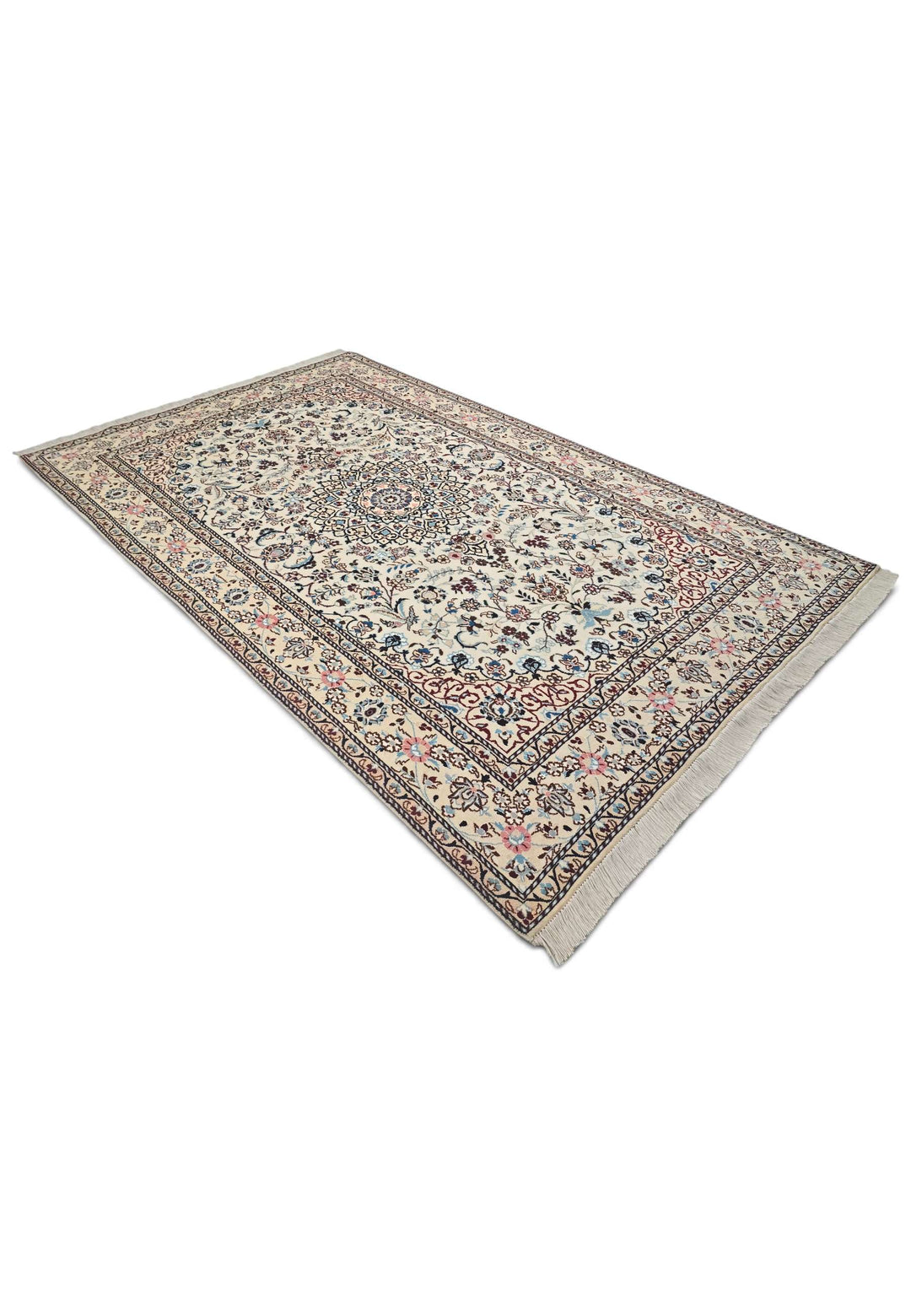Ivory and wine red Nain rug for a bedroom, 2 tatami