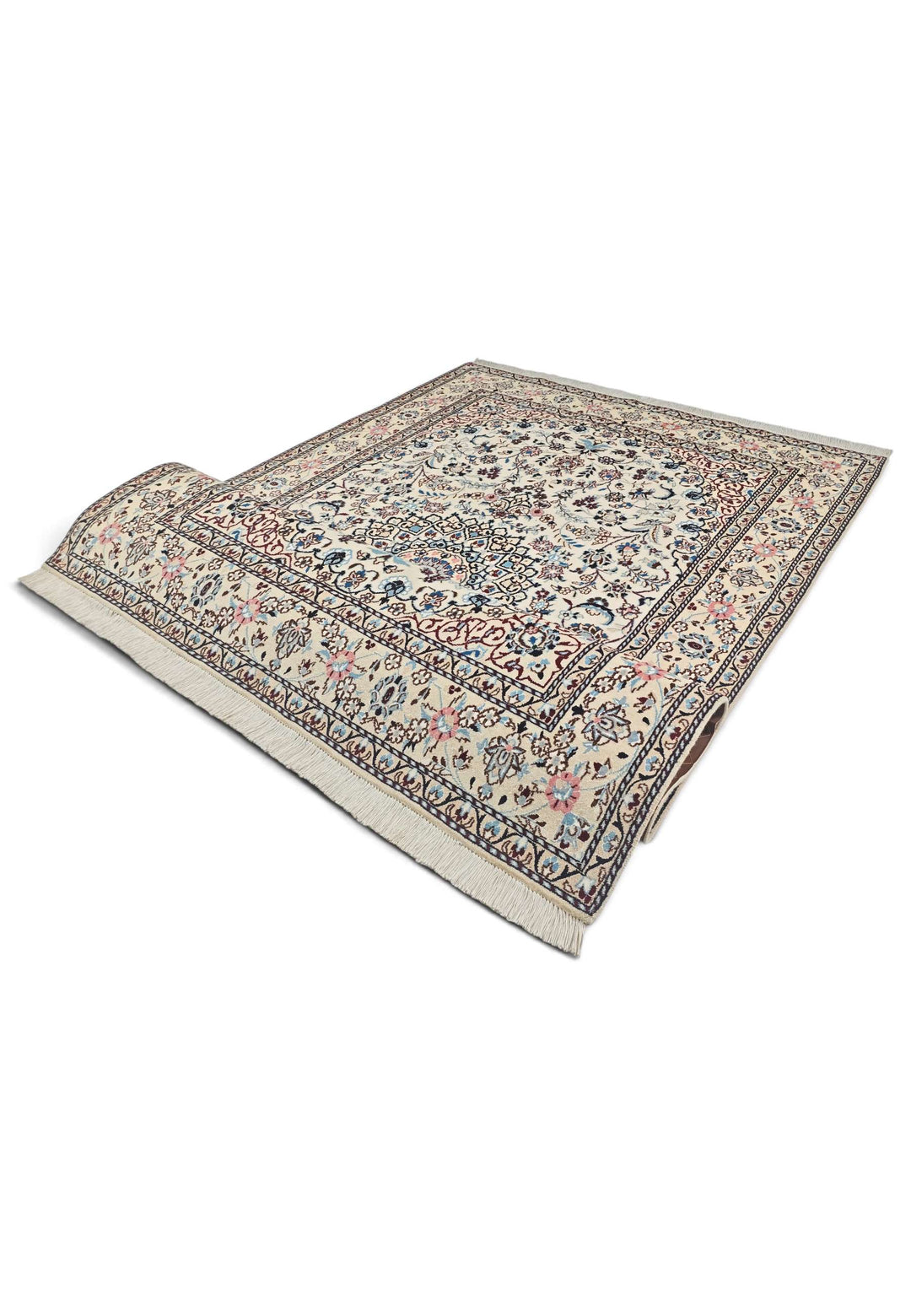 One-of-a-kind ivory and wine red medallion Persian Nain rug
