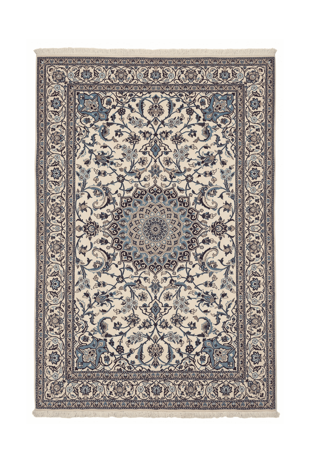 Ivory and sky blue medallion Nain rug, 151×239cm, about 2 tatami