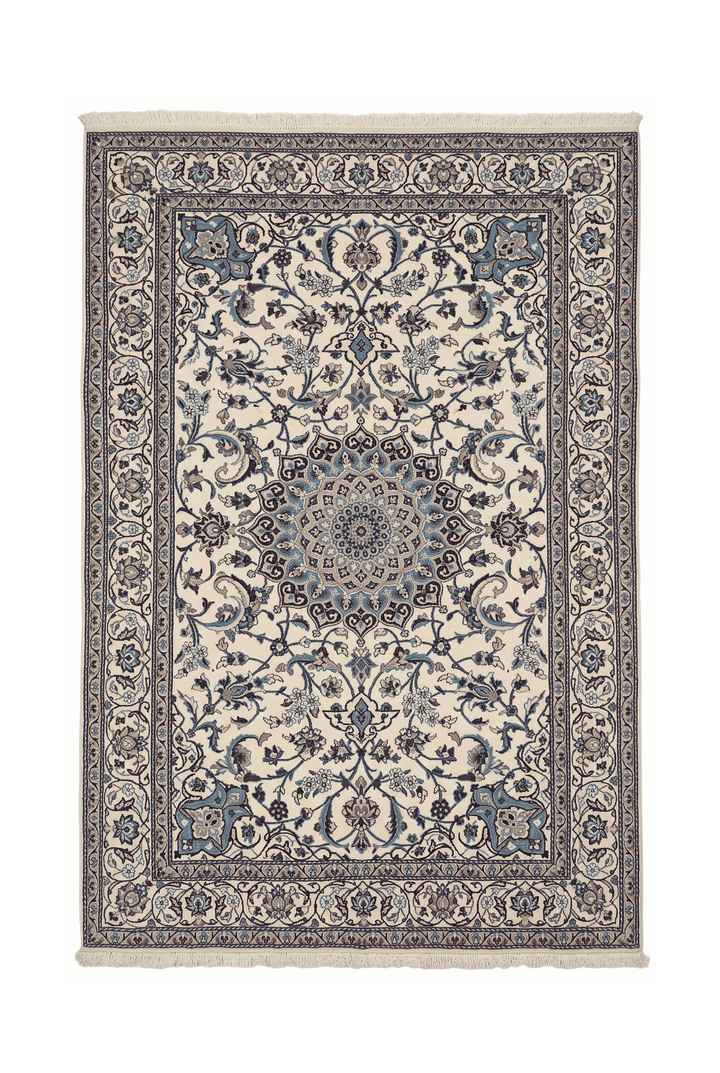 Ivory and sky blue medallion Nain rug, 151×239cm, about 2 tatami