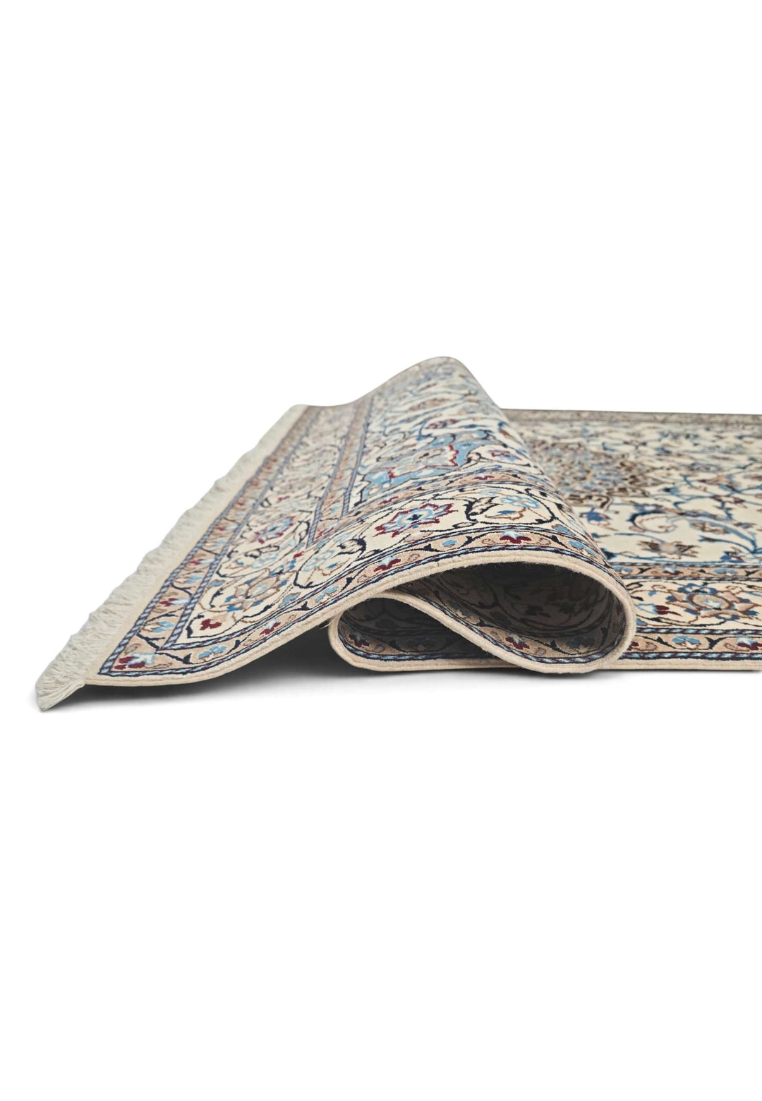 One-of-a-kind ivory and sky blue medallion Persian Nain rug