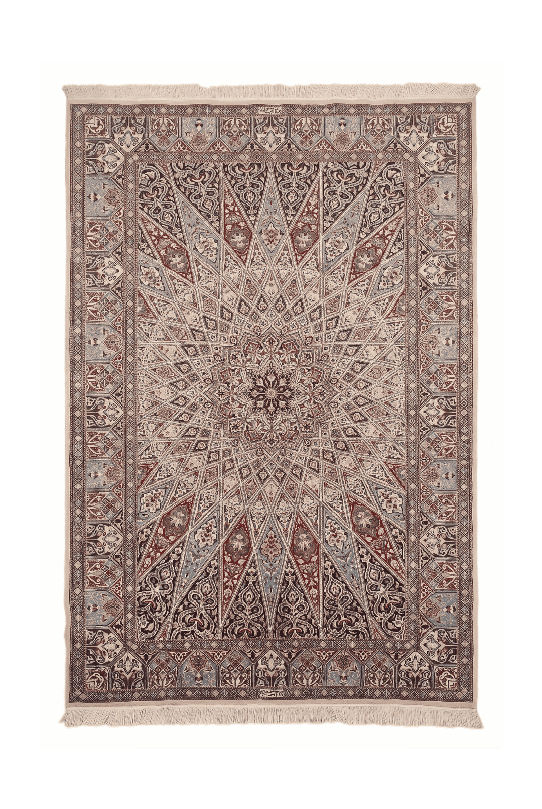 Ivory and blue Gonbad dome medallion Nain rug, 156×260cm